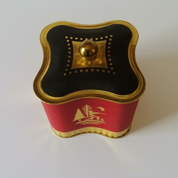 Fancy Christmas Tin Box Storage Home Decor Black Red Gold - Picture 4 of 8
